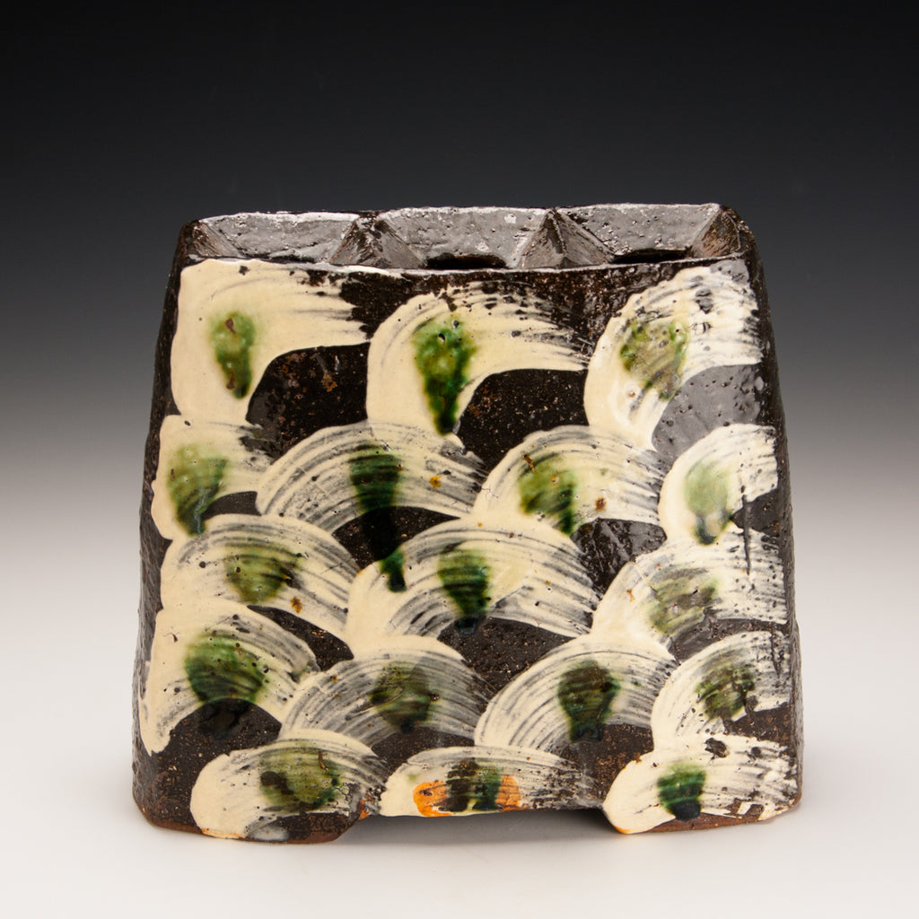 Triple Sectioned Vase with green dots