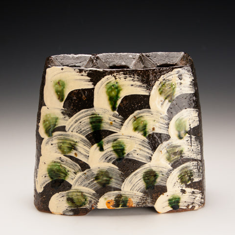 Triple Sectioned Vase with green dots